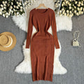 European and american style minimalist sexy ribbed bodycon knit dress - autumn solid color basic skirt - pencil skirt for women
