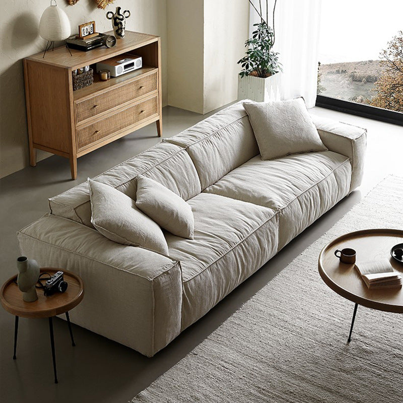 Linen fabric down sofa italian wabi-sabi style minimalist modular sofa set four-seater straight row sofa removable and washable