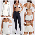 Contrast color bra tops long sleeves short sleeves pants shorts skirts pleated skirts zipper outwear yoga clothes six-piece suit
