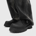 Men's leather dress shoes: spring casual retro chunky platform derby shoes, british style black wide fit trendy shoes