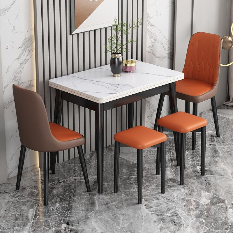 Foldable rock slab dining table - space-saving extendable solid wood dining set for small apartments - italian minimalist style