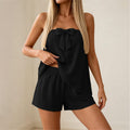spring/summer cross-border fashion  women's bandeau solid color bow elegant ice silk crinkle vacation style set