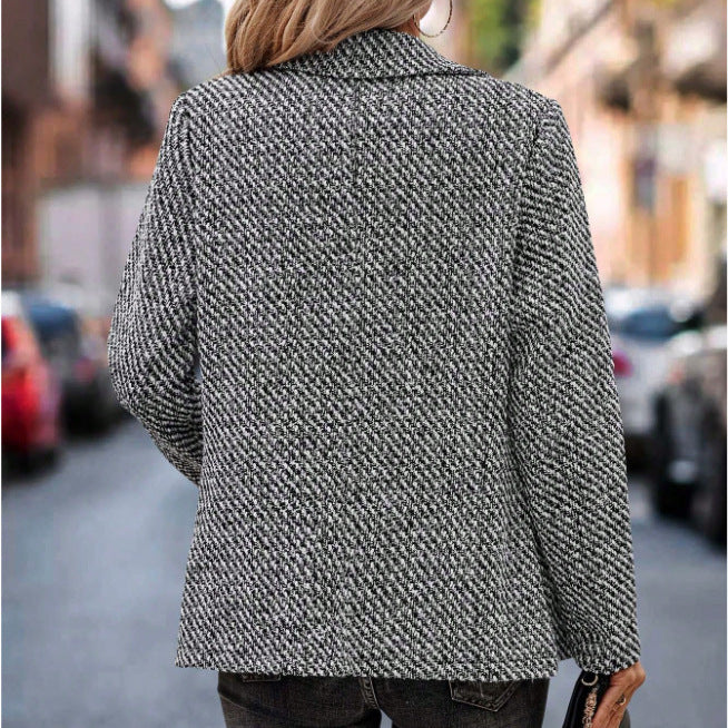 Women's solid color double-breasted blazer - european & american style, casual women's new top,  houndstooth jacket