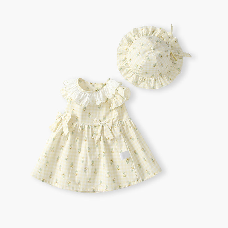 Girls' summer dress: new korean style baby girl's printed dress with doll collar, pure cotton summer dress for little girls
