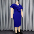 European and american plus size v-neck beaded dress - asymmetrical ruffle hem slit evening gown dresses