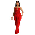 C7135 cross-border   fashion women's solid color sexy slim-fit v-neck dress - new arrival