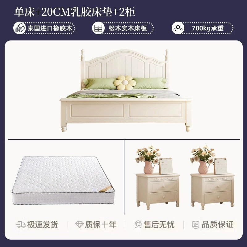 Scandinavianwhite solid wood bed modern casual cream style grids 1.8m double bed 1.5 master bedroom storage princess bed