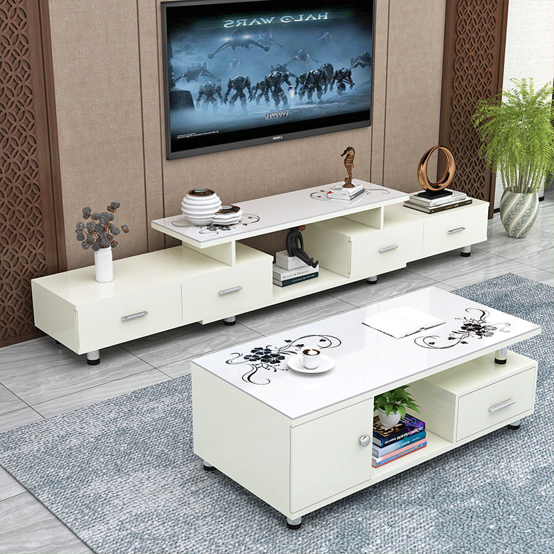 Tempered glass extendable tv stand & coffee table set - minimalist modern european style for small apartments - home living room tv cabinet
