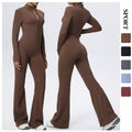 fashion zipper cloud-like tight long-sleeved yoga jumpsuit high-strength fitness sports all-in-one jumpsuit