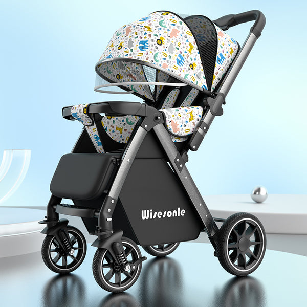 Stroller Two-way high-view baby stroller Sitting and lying down Lightweight folding children's portable baby walking artifact