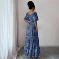new cross-border bubble sleeve v-neck square neck summer dress
