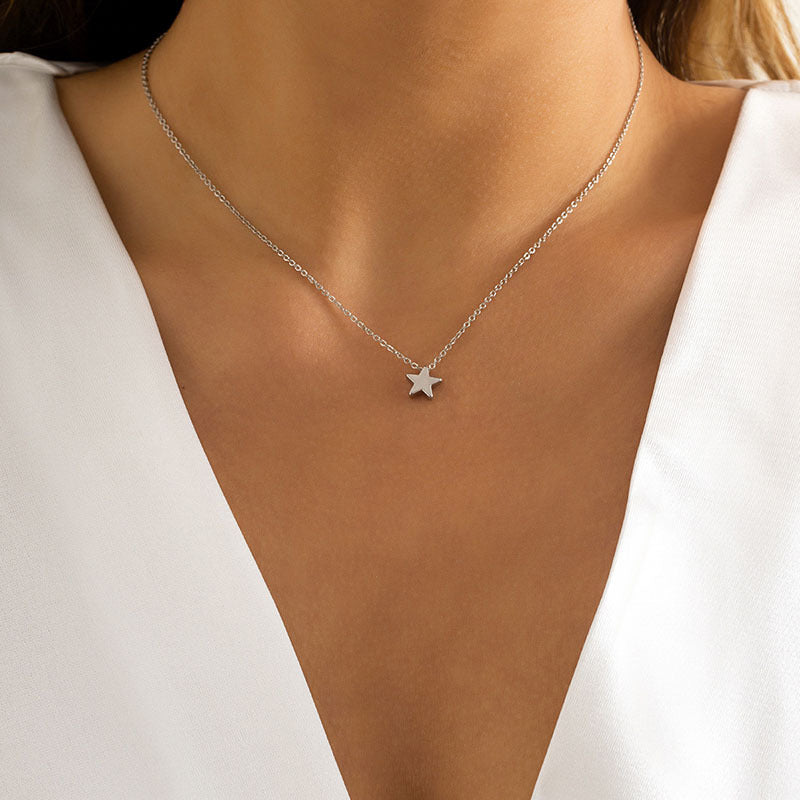 European and american cross-border new jewelry: fashionable and minimalist stainless steel star necklace for women - unique and versatile five-pointed star pendant