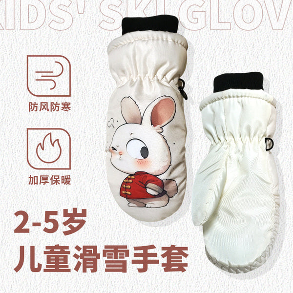 Winter new children's bag finger ski gloves for 2-5 years old cute cartoon rabbit velvet thickened thermal gloves