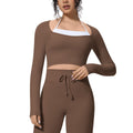 New arrival cross-border nude double-piece fake two-piece pure colorlong sleevest-shirttops tight sports running fitness yoga clothes