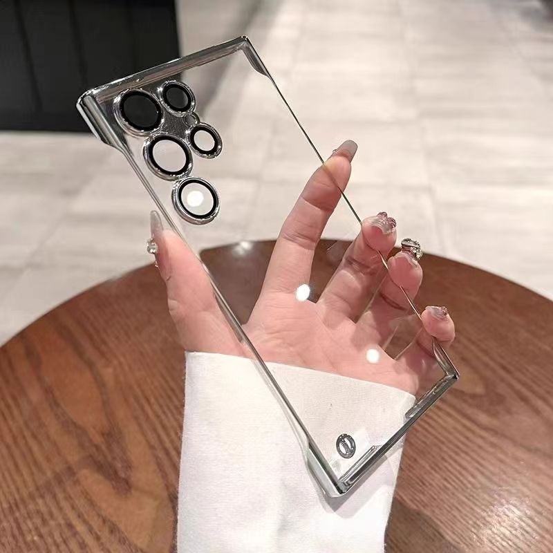Transparent ultra-thin electroplated magnetic case for samsung s26 ultra, s23 frameless hard case, s24 lens protection case