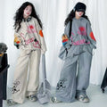Girls'  new autumn outfit: designer set for mid-to-large children - wide-leg pants, stylish and loose-fitting two-piece set for girls