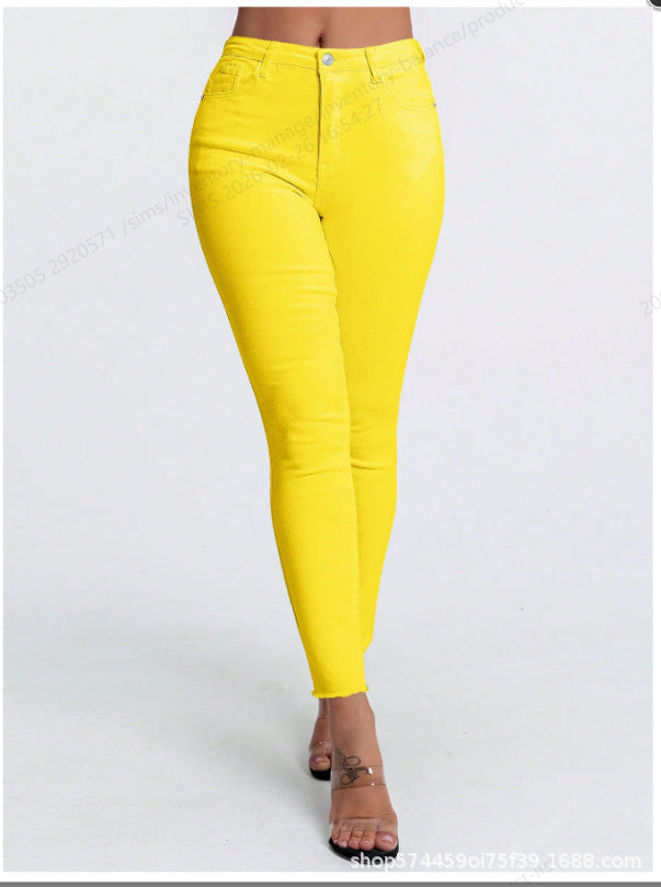 Amazon tiktok pinduoduo foreign trade cross-border fashion raw edge design white jeans for women easiest for match and slimming look