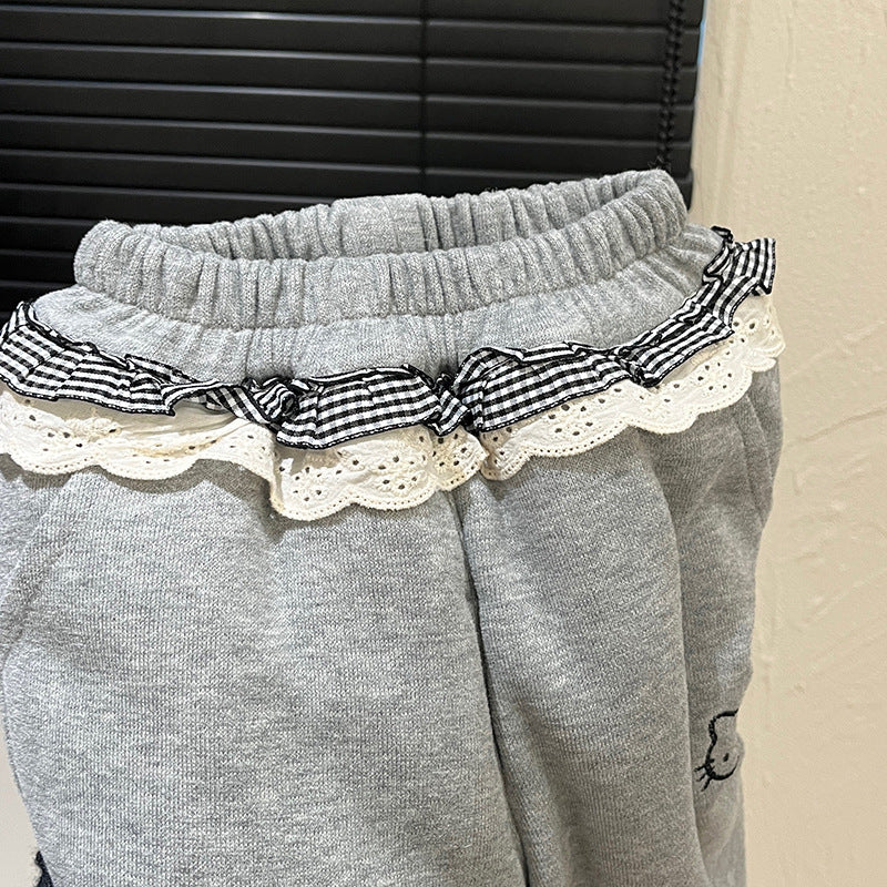 Girls' autumn/winter three-layer quilted thickened casual pants, baby sweatpants, children's warm cotton pants, trendy pants, kids' clothing