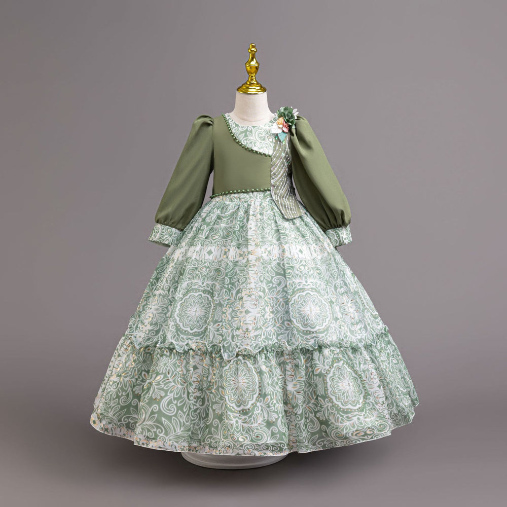 New spring/autumn chiffon dress - premium long sleeve banquet gown - holiday party princess performance dress - kids' dress