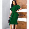 women's clothing, african, european and american independent station, spring and summer lotus leaf sleeves, slit, tight-fitting, hip-covering ol bandage professional dress