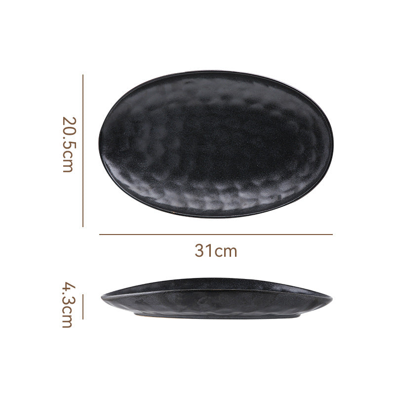 Retro stoneware oval ceramic long plate restaurant for home large capacity stylish fish plate sushi pastry dessert plate