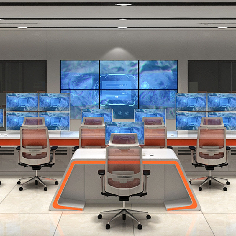 Saint li technology-style surveillance console, command center dispatch console, monitoring center operation console, curved workstation