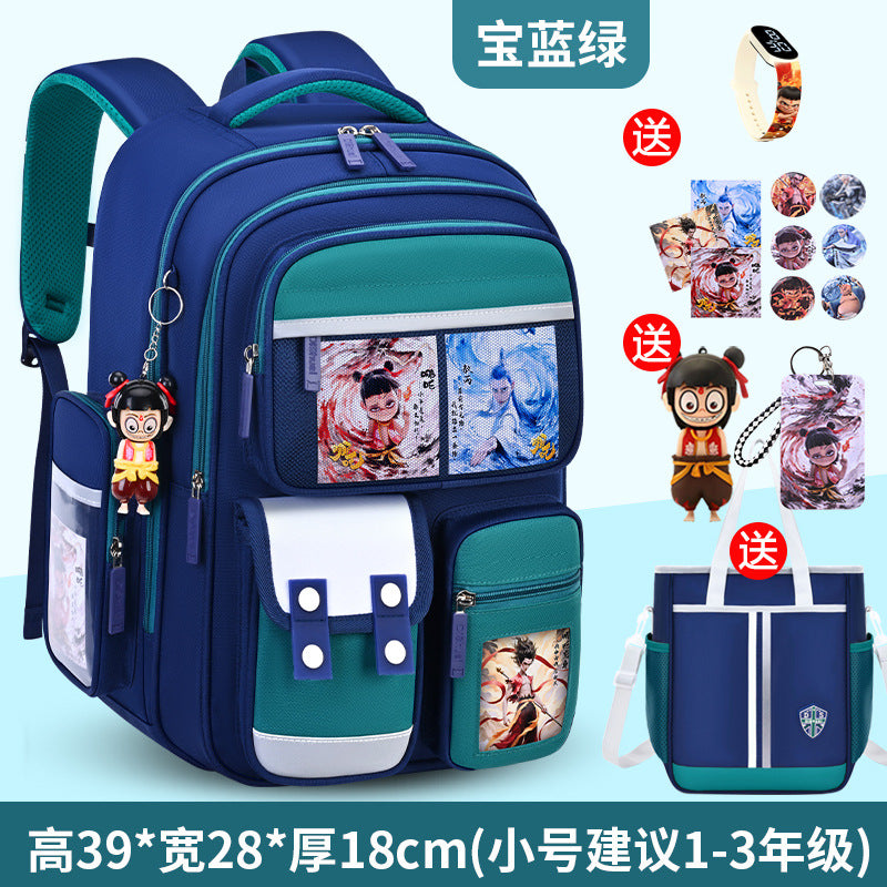 Nezha boy's schoolbag - lightweight, spine-protecting backpack for elementary school students (grades 1-6), suitable for boys and girls