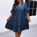 plus sizecasual skirt stand collar small v placket bell sleeves multi-layer patchwork loose imitation denim