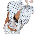 European and american style cross-border chic women's crop top sexy design short sleeve dress set halter neck tie-up polka dot two-piece outfit