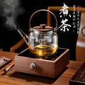 Walnut tea maker, vertical stripes glass teapot, double filter liner, tea stove, tea water separation, heat-resistant glass