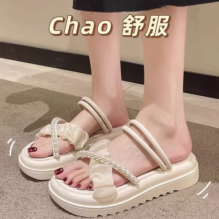 Xiaoxiangfengthick sole slippers for women outwear 2025 summer new arrival gentle fairy style two-wear sandals with skirt