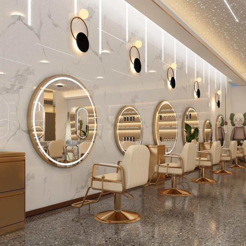 Influencer-approved barber shop mirror table, salon wall-mounted minimalist hairdressing mirror, touch-control led hairdressing mirror