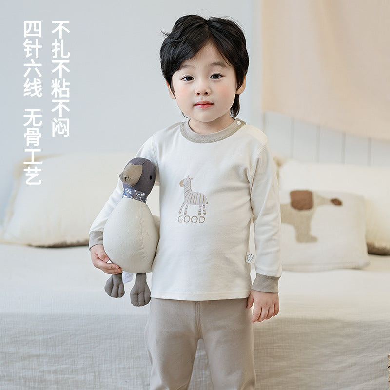 Baby long-sleeved underwear set, infant cotton pajamas, boys' and girls' pure cotton thermal underwear set for spring and autumn