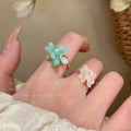 Super fairy french violet flower ring for women niche style design seaside vacation style stacked elastic cord ring bracelet