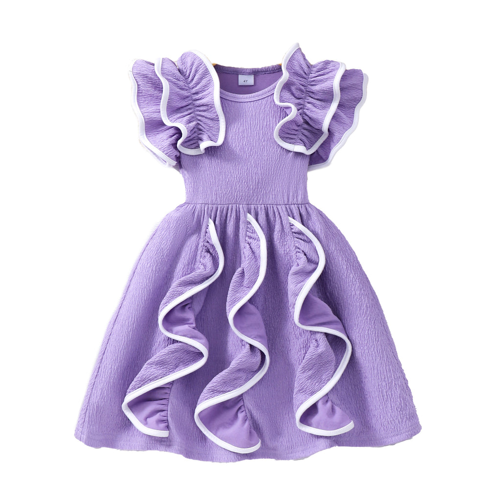 Girls' dress, purple 3d ruffle dress