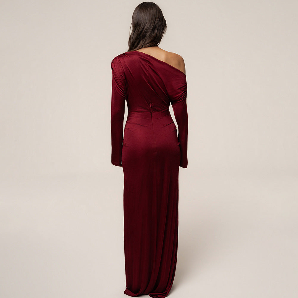 Amazon women's fashion: new autumn  collection - elegant off-the-shoulder ribbon dress, long sleeve slim-fit maxi dress