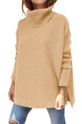 2022 amazon cross-border high neck sweater, mid-length batwing sleeve, cinched hem, pullover knit sweater for women