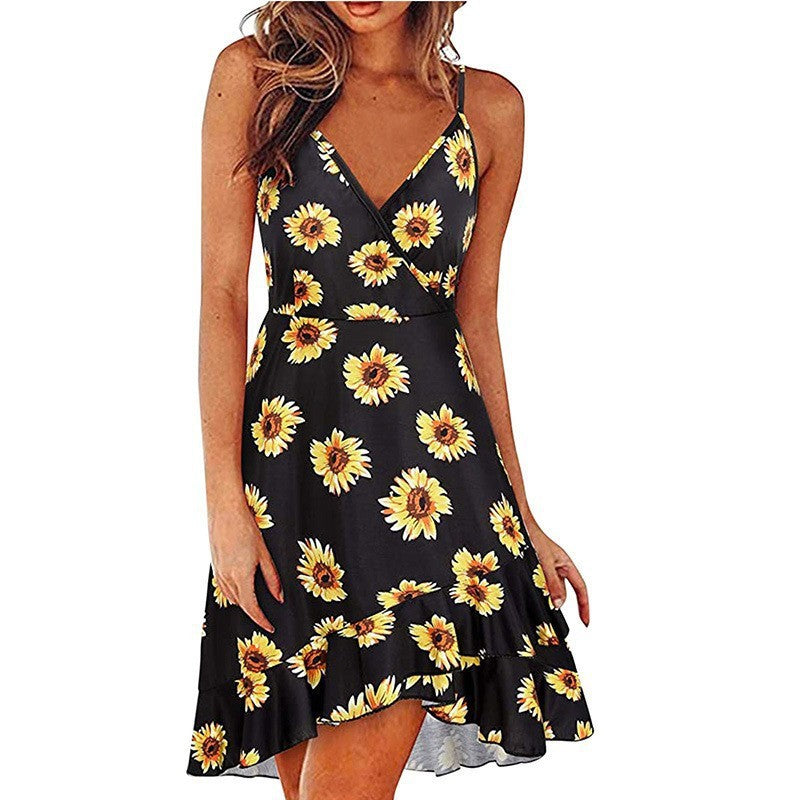 summer new european and american style sexy fashion v-neck cami dress sleeveless backless printed dress