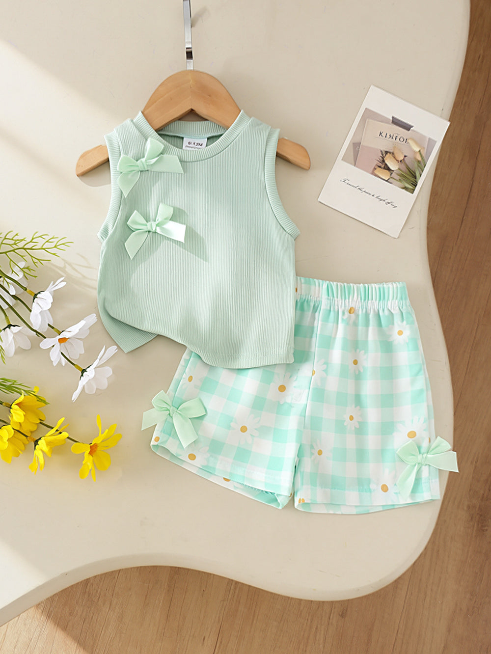 Baby clothing kids set children outfit green vest + shorts two-piece set