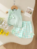 Baby clothing kids set children outfit green vest + shorts two-piece set