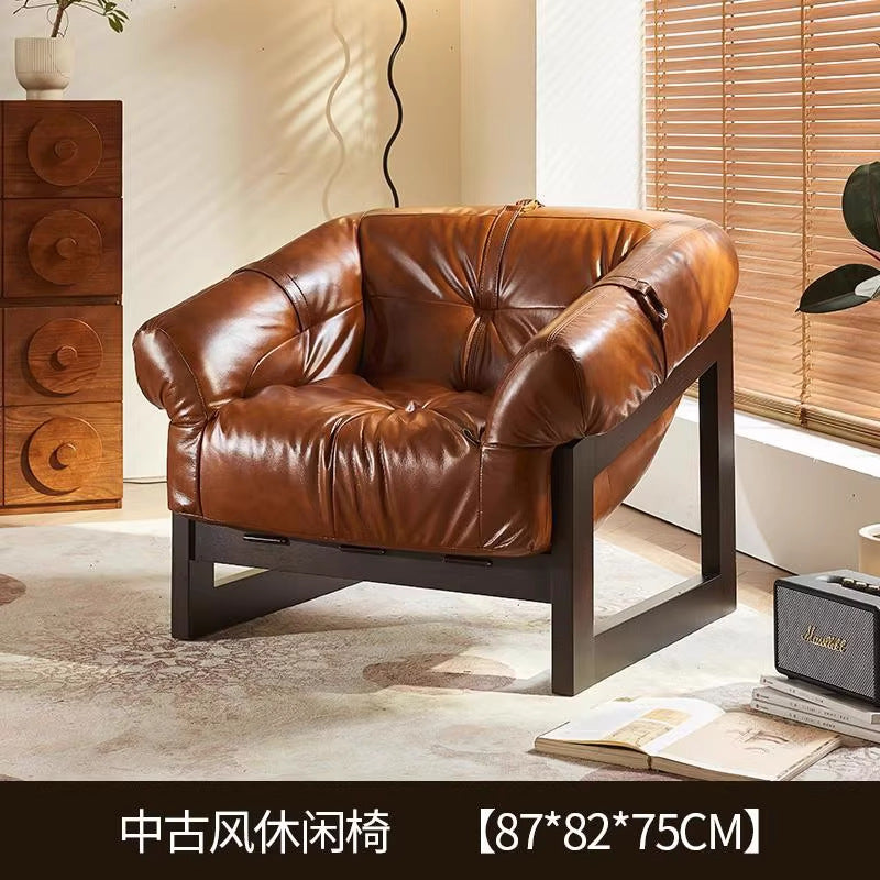Medieval style solid wood single chair sofa balcony lazy lounge chair american casual chair oil wax cigar bar chair b&b chair chair