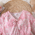 Amazon kids' spring/autumn  new arrivals: elegant floral print v-neck flared sleeve dress for girls (export quality)