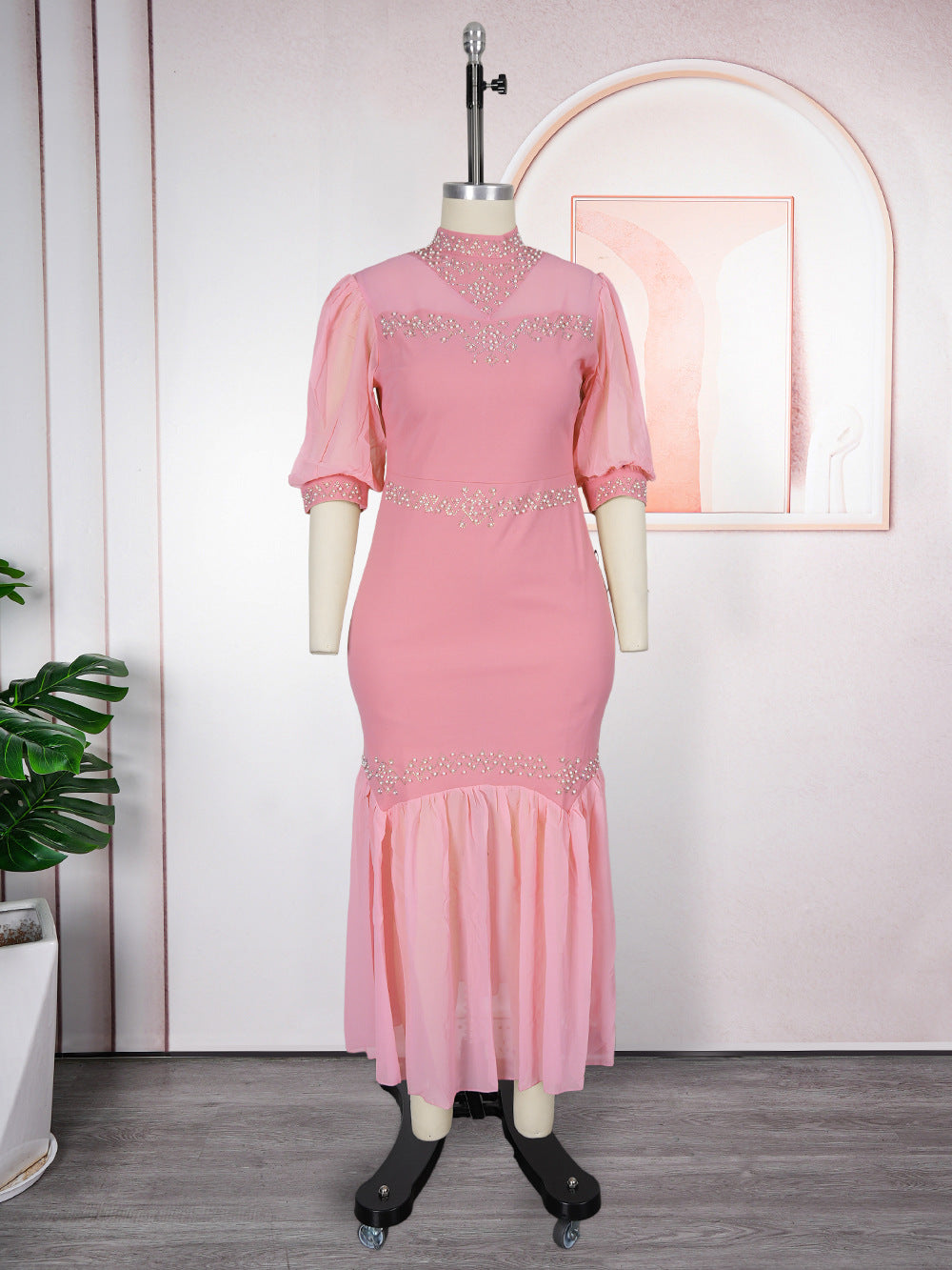 spring/summer new arrival:  cross-border chiffon patchwork dress - plus size african women's long dress