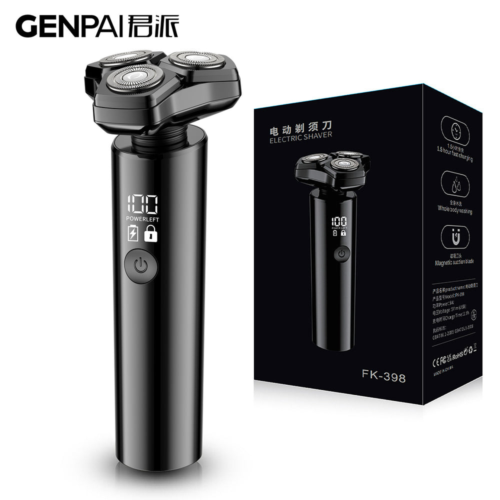 Anti-pinch electric shaver, floating magnetic three-blade head, full body washable, digital display, fast charging, multi-functional beard shaver