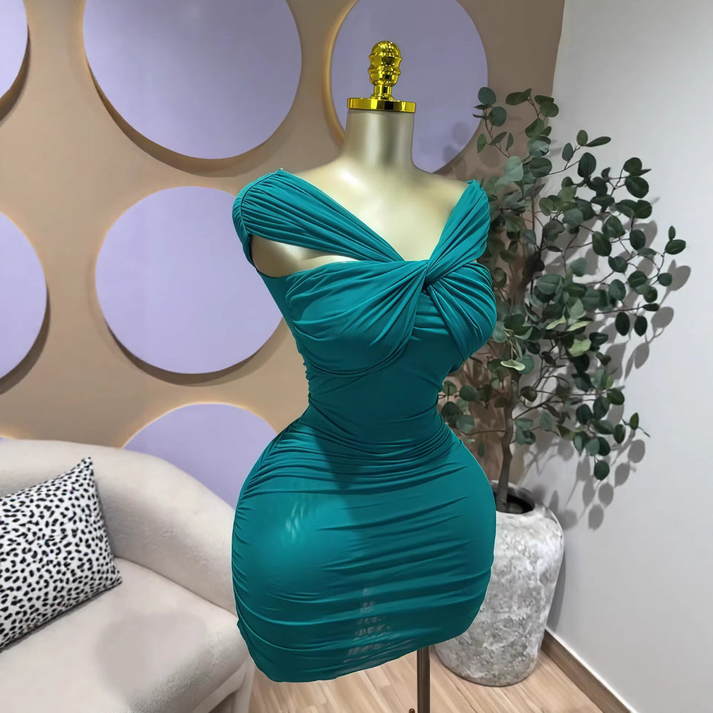European and american cross-border women's spring  new arrival: solid color sleeveless bandeau ruched bodycon mini dress