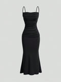 Thin shoulder strap dressspringnew arrivalhigh waisttie back suspender hip-covering mermaid long skirt female socialite dress