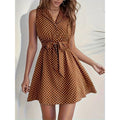 Aliexpress cross-border new women's elegant polka dot print shirt dress - slim fit