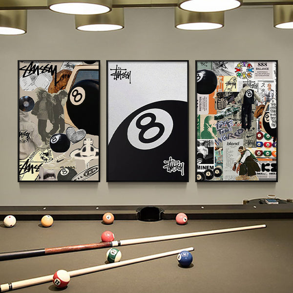 黑八球台球厅挂画桌球室俱乐部墙面装饰画创意涂鸦潮流棋牌会所画