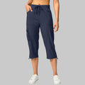 european and american cross-border summer new solid color women's elastic waist casual cargo capri pants with pockets