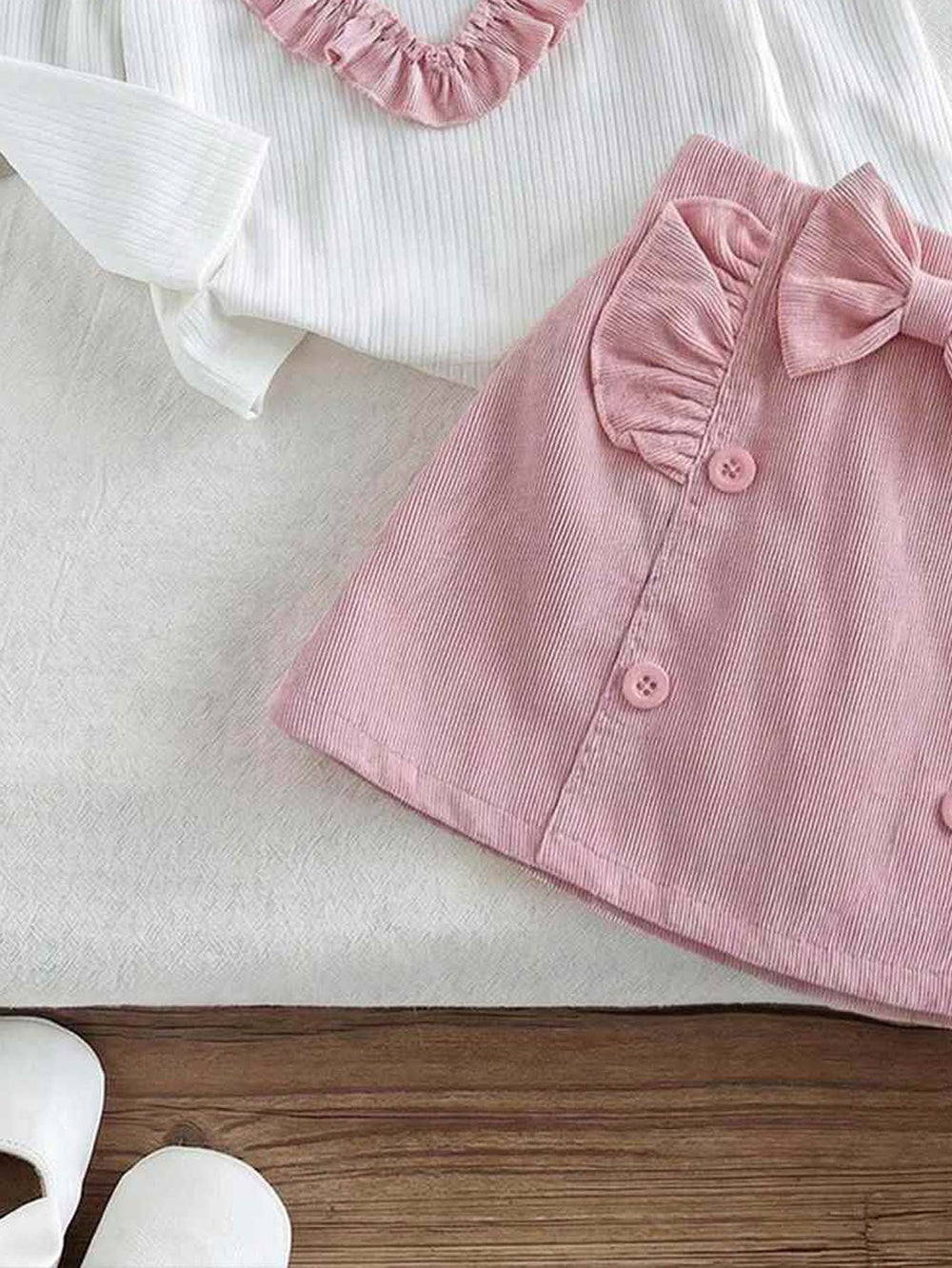 new cross-border girls' fashion set: european & american style princess sleeve heart print top + corduroy skirt, infant/toddler two-piece outfit